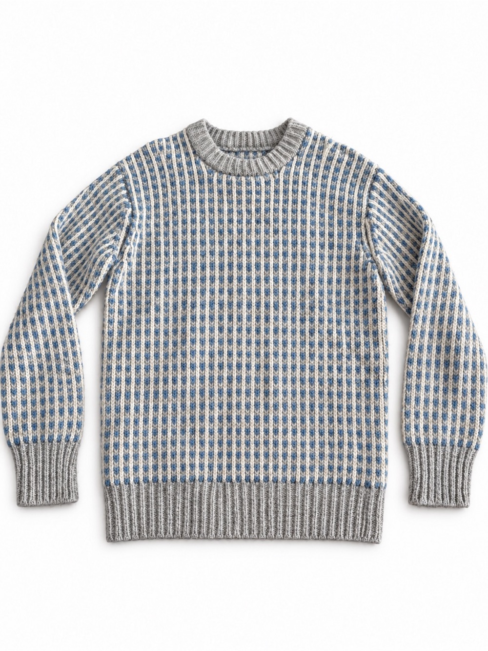 GANDIO Men’s 90% Wool Blue Gray Textured Crewneck Sweater Size M